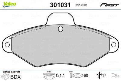 Brake Pad Set, disc brake VALEO 301031