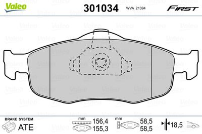 Brake Pad Set, disc brake VALEO 301034