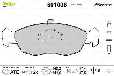 Brake Pad Set, disc brake VALEO 301038