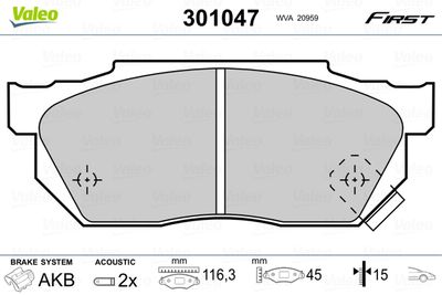 Brake Pad Set, disc brake VALEO 301047