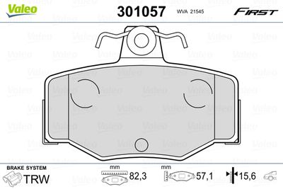 Brake Pad Set, disc brake VALEO 301057