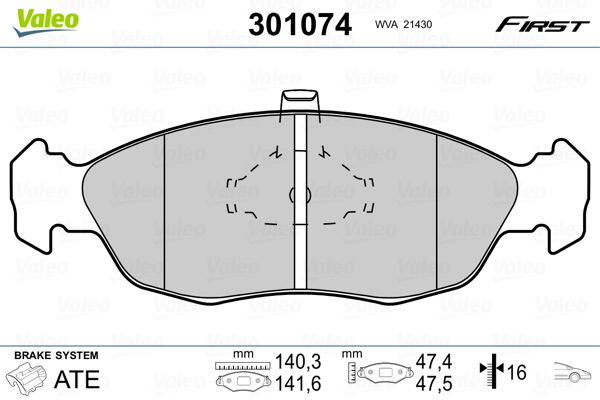 VALEO 301074 Brake Pad Set, disc brake