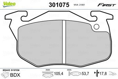 Brake Pad Set, disc brake VALEO 301075