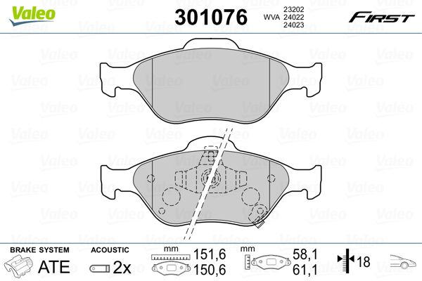 VALEO 301076 Brake Pad Set, disc brake