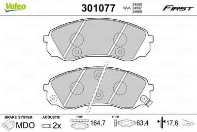 Brake Pad Set, disc brake VALEO 301077