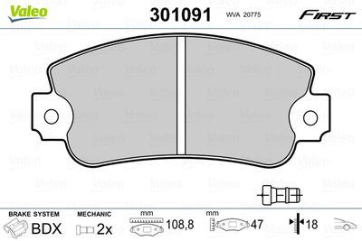 Brake Pad Set, disc brake VALEO 301091