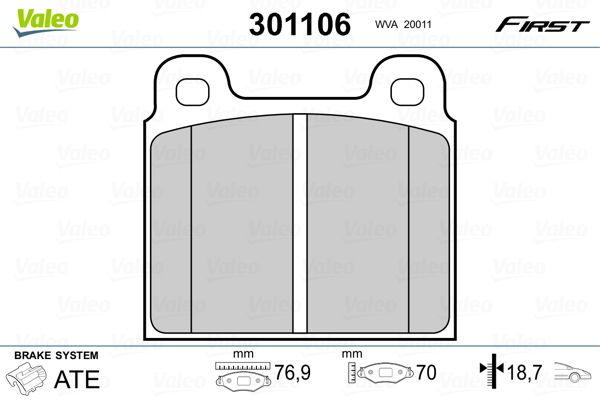 VALEO 301106 Brake Pad Set, disc brake