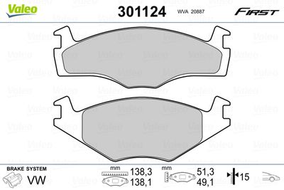 Brake Pad Set, disc brake VALEO 301124