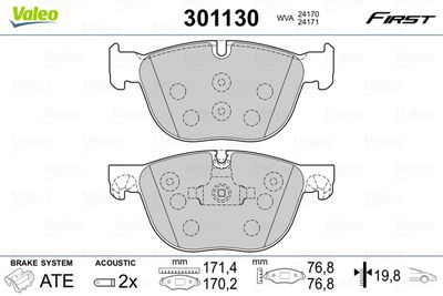 Brake Pad Set, disc brake VALEO 301130