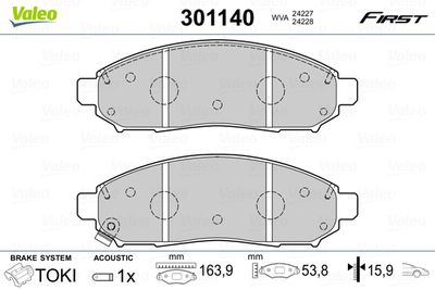 Brake Pad Set, disc brake VALEO 301140