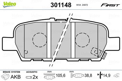 Brake Pad Set, disc brake VALEO 301148