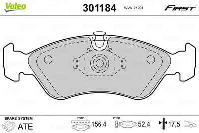 Brake Pad Set, disc brake VALEO 301184