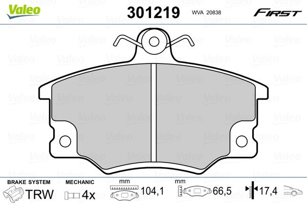 VALEO 301219 Brake Pad Set, disc brake