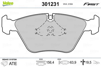 Brake Pad Set, disc brake VALEO 301231