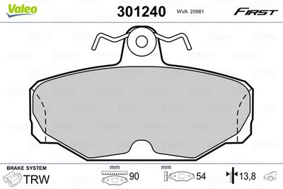 Brake Pad Set, disc brake VALEO 301240