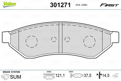 Brake Pad Set, disc brake VALEO 301271