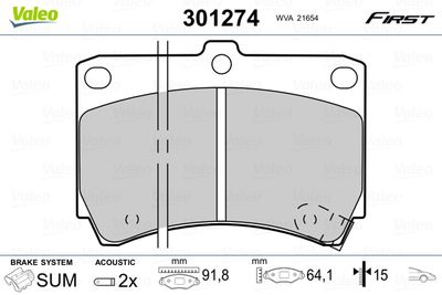 Brake Pad Set, disc brake VALEO 301274