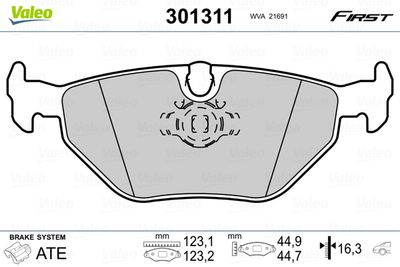Brake Pad Set, disc brake VALEO 301311