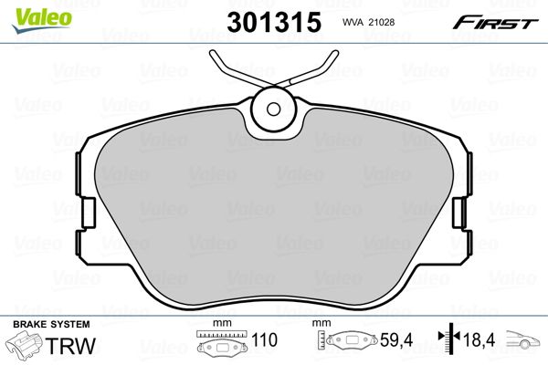 VALEO 301315 Brake Pad Set, disc brake