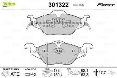 Brake Pad Set, disc brake VALEO 301322