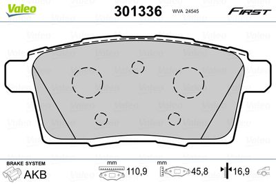 Brake Pad Set, disc brake VALEO 301336