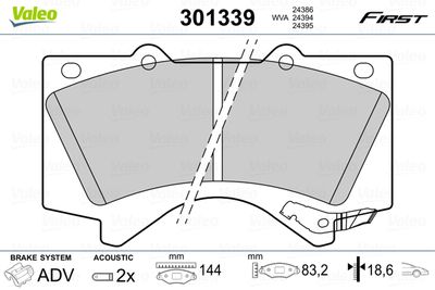 Brake Pad Set, disc brake VALEO 301339