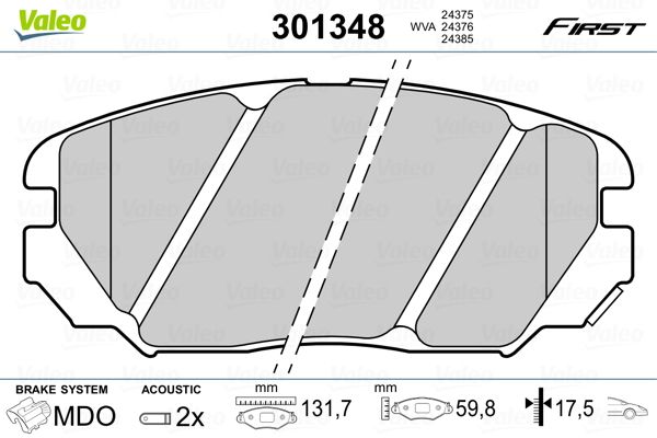 VALEO 301348 Brake Pad Set, disc brake