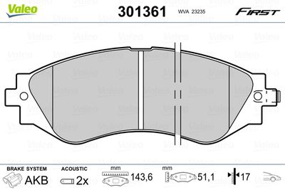 Brake Pad Set, disc brake VALEO 301361