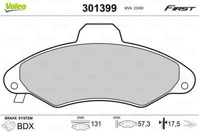 Brake Pad Set, disc brake VALEO 301399