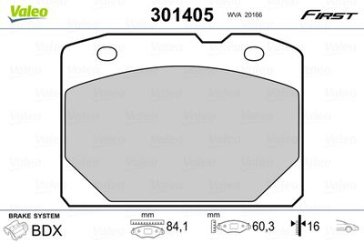 Brake Pad Set, disc brake VALEO 301405