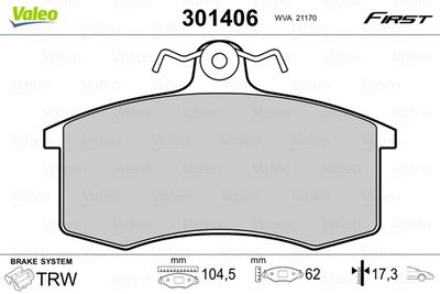 Brake Pad Set, disc brake VALEO 301406