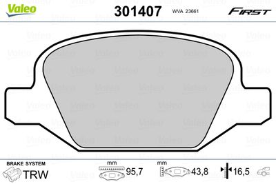 Brake Pad Set, disc brake VALEO 301407