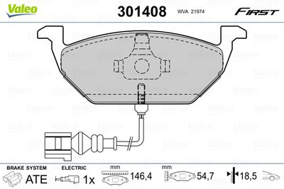 Brake Pad Set, disc brake VALEO 301408