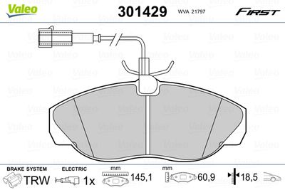 Brake Pad Set, disc brake VALEO 301429