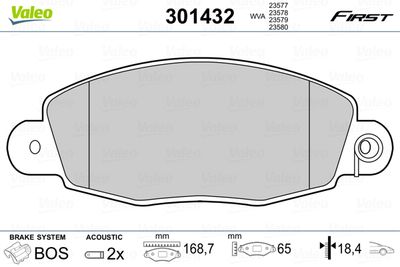 Brake Pad Set, disc brake VALEO 301432