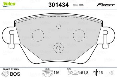 Brake Pad Set, disc brake VALEO 301434