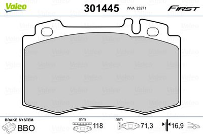 Brake Pad Set, disc brake VALEO 301445