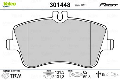 Brake Pad Set, disc brake VALEO 301448