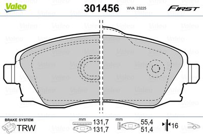 Brake Pad Set, disc brake VALEO 301456