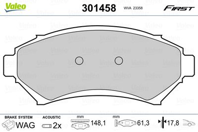 Brake Pad Set, disc brake VALEO 301458