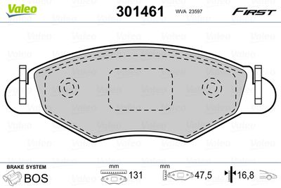 Brake Pad Set, disc brake VALEO 301461