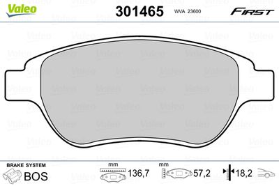Brake Pad Set, disc brake VALEO 301465