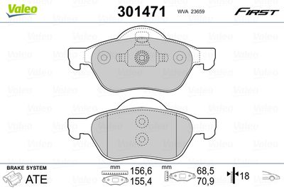 Brake Pad Set, disc brake VALEO 301471