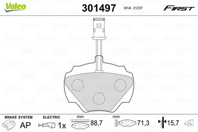 Brake Pad Set, disc brake VALEO 301497