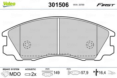 Brake Pad Set, disc brake VALEO 301506