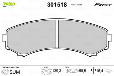 Brake Pad Set, disc brake VALEO 301518