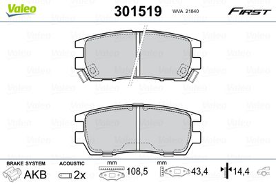 Brake Pad Set, disc brake VALEO 301519