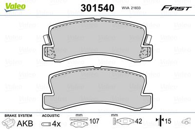 Brake Pad Set, disc brake VALEO 301540