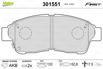 Brake Pad Set, disc brake VALEO 301551