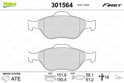Brake Pad Set, disc brake VALEO 301564